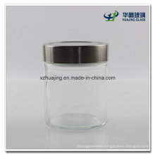 High Quality Empty 350ml Cylinder Glass Food Jar with Shiny Silver Cap